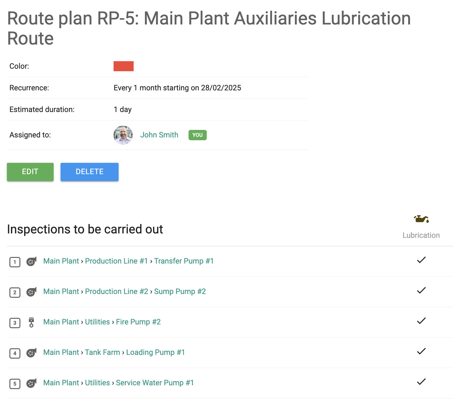 Create efficient lubrication routes and calendars